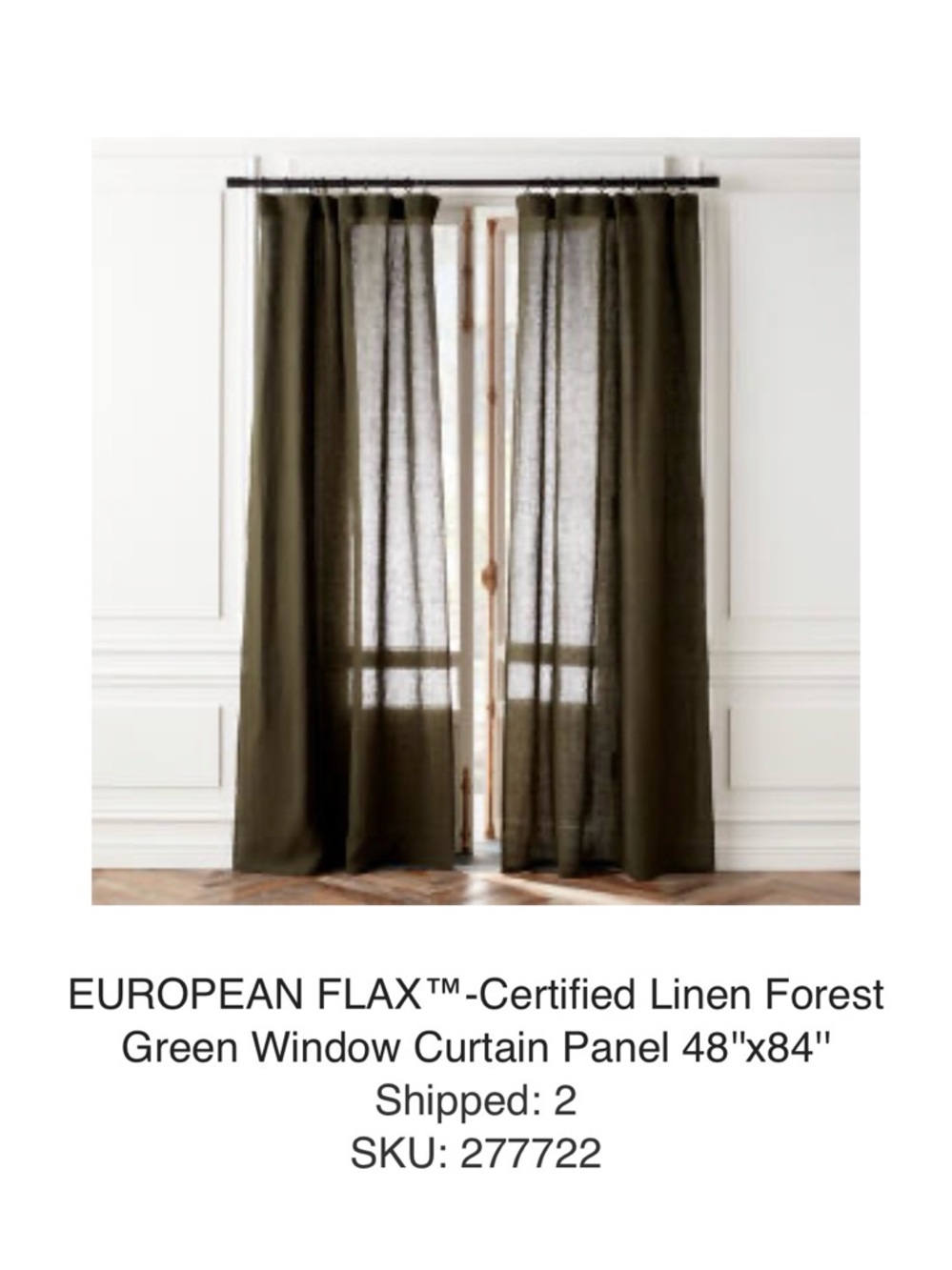 CB2 Forest Green Linen Window Curtain Panels (set of 2)